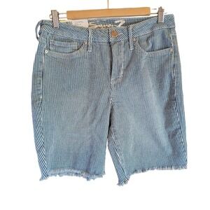 Seven7 Sunset Bermuda Shorts 8 Stripe Frayed Hem Stretch Denim Coastal Summer